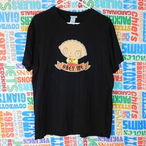 Vintage Y2K Family Guy Stewie Obey Me Graphic T Shirt Size L 2007 Black